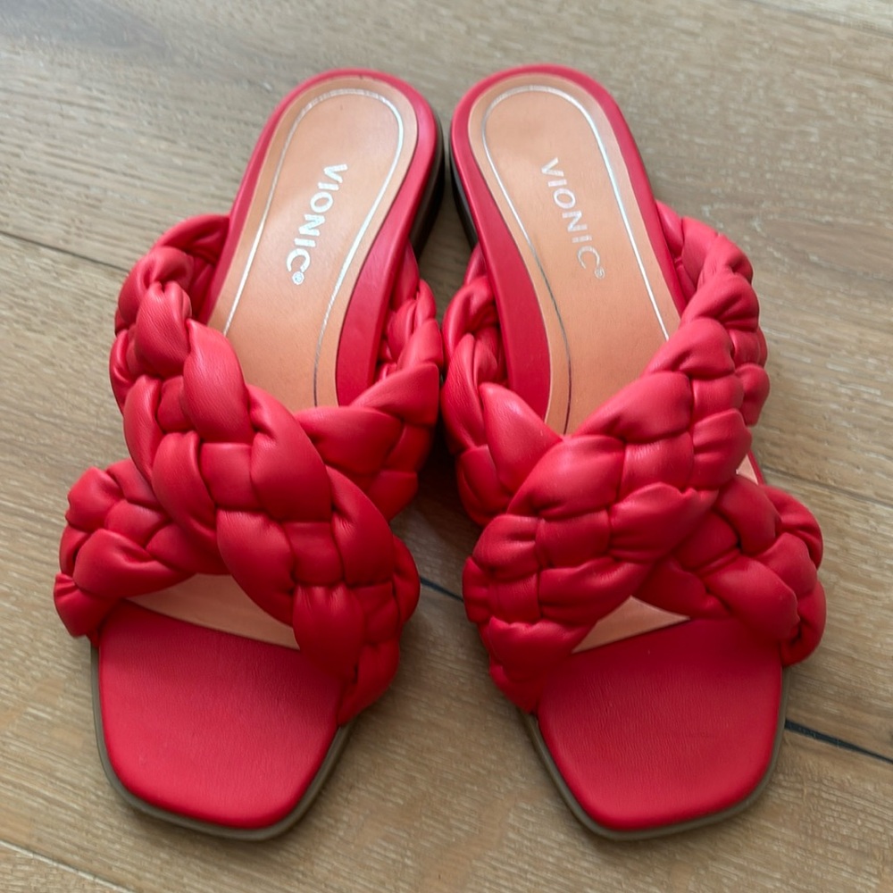 Vionic Braided Slide Sandals in Coral Red Size 8.5 GORGEOUS